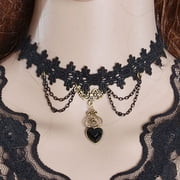 Jiaroswwei Necklace Colorfast Lace Edge Alloy Black Lace Chain Necklaces for Wedding